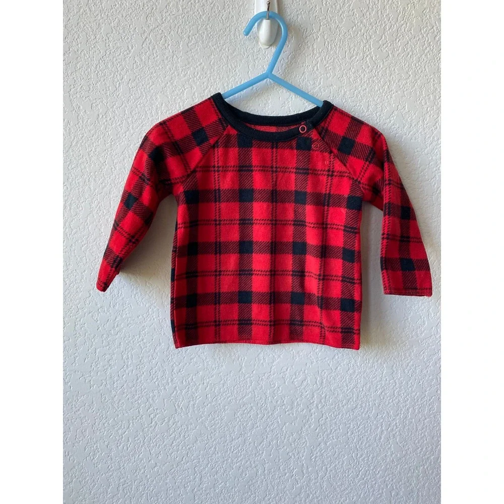 Carters Unisex Baby Buffalo Plaid Fleece Long Sleeve Top Size 9M Red Black